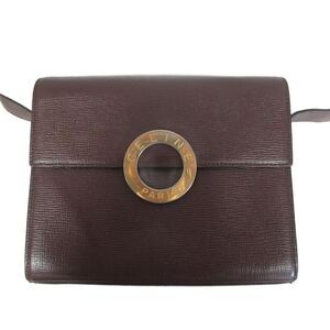 Celine Shoulder Bag Circle Leather Square Brown